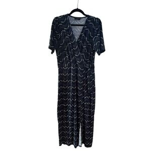 Lane Bryant Womens Midi Wrap Dress Navy White Abstract Print Size 14/16